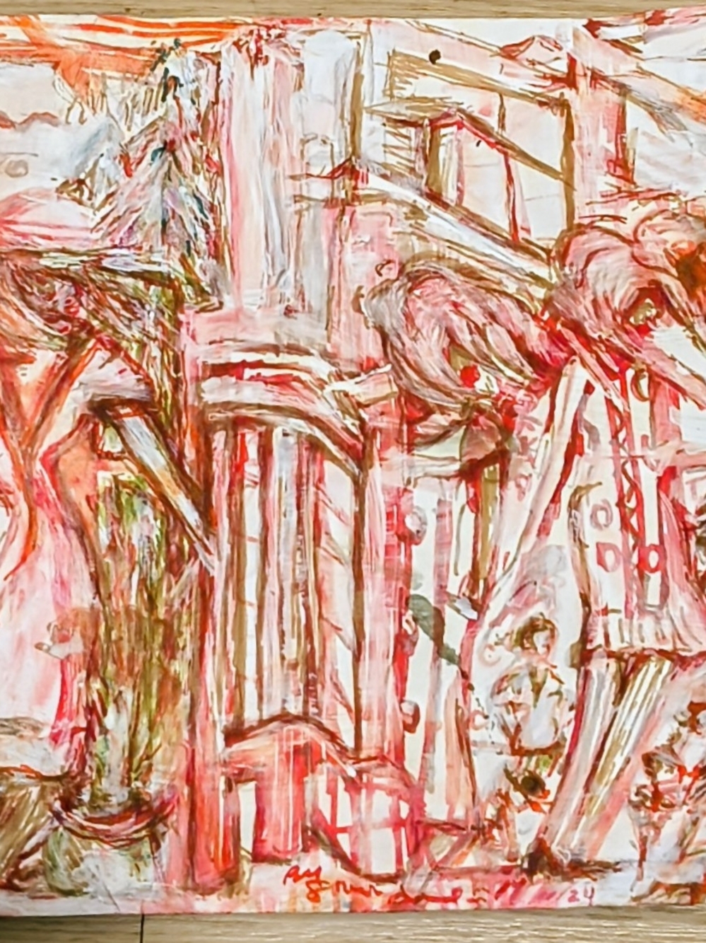 Abstract Red & White Painting